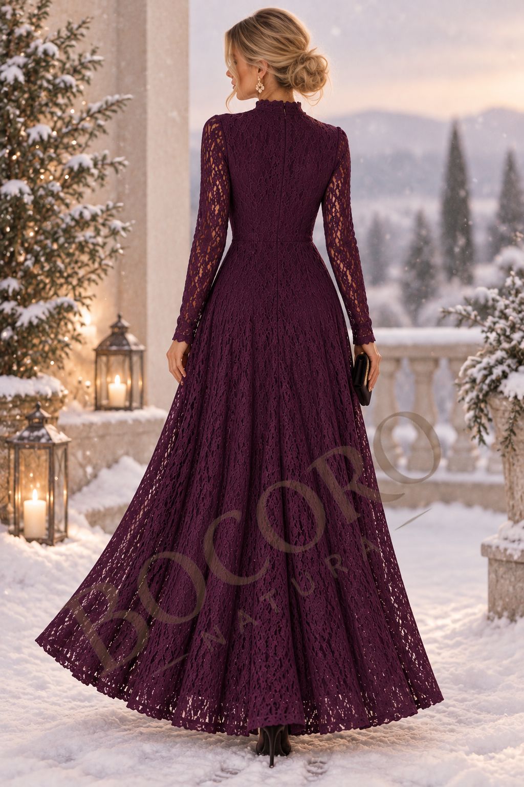 Vestido Largo de Algodón con Encaje y Manga Larga – Elegante y Romántico