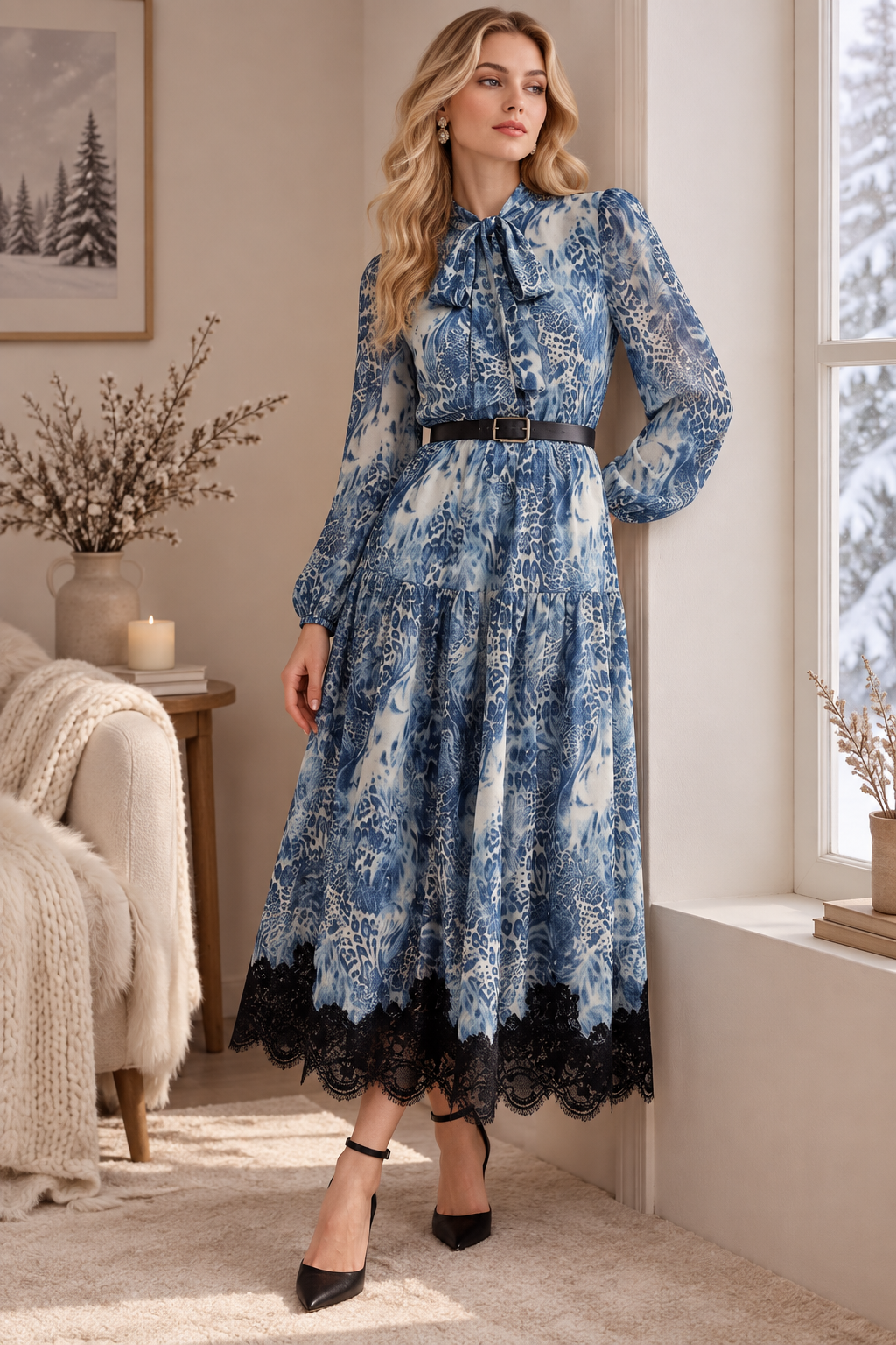 Vestido Camisero Bohemio de Chifón con Cinturón