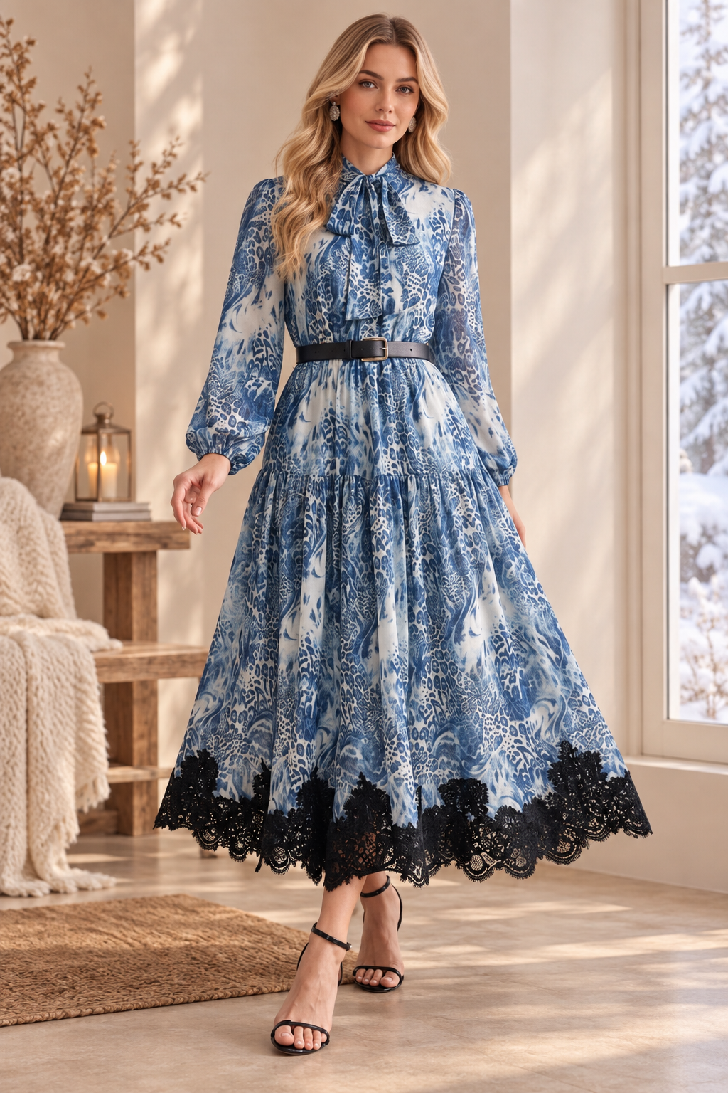 Vestido Camisero Bohemio de Chifón con Cinturón