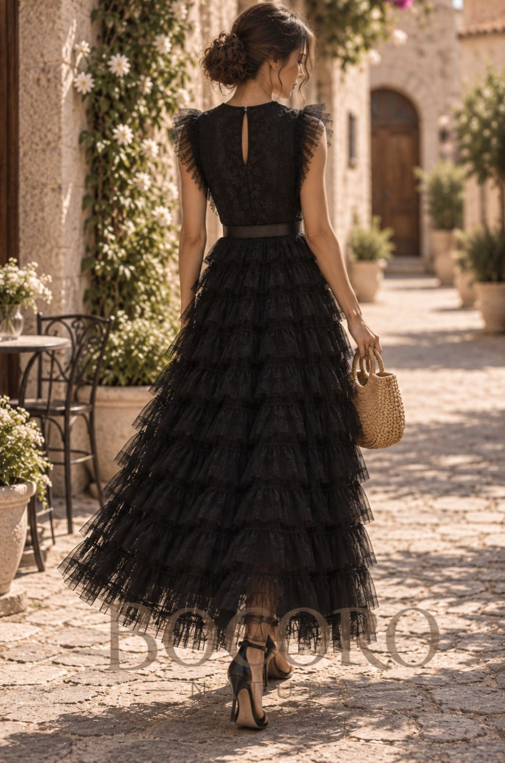 Vestido ruffle de algodón y viscosa