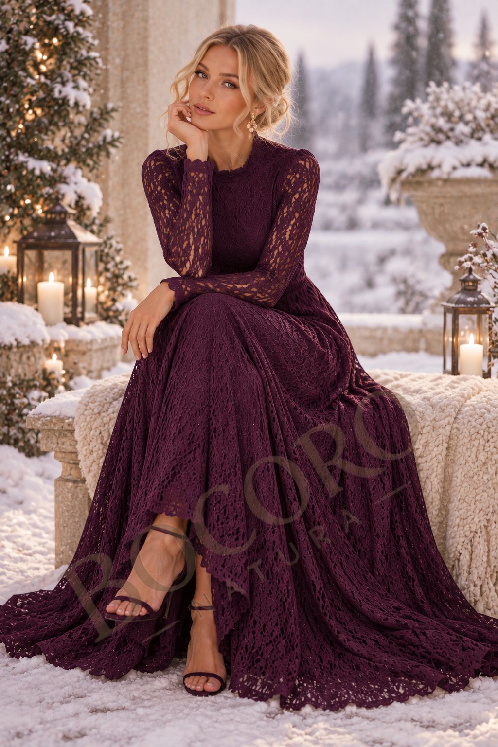 Vestido Largo de Algodón con Encaje y Manga Larga – Elegante y Romántico
