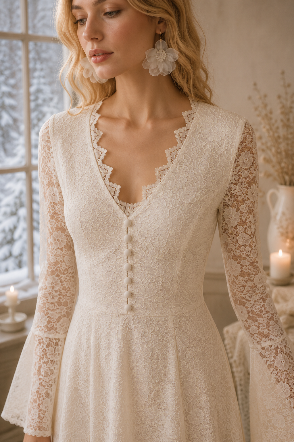 Vestido Largo de Encaje Marfil, Vestido Romántico de Manga Larga, Vestido Vintage para Invitada de Boda, Vestido Boho Elegante, Vestido Formal Femenino