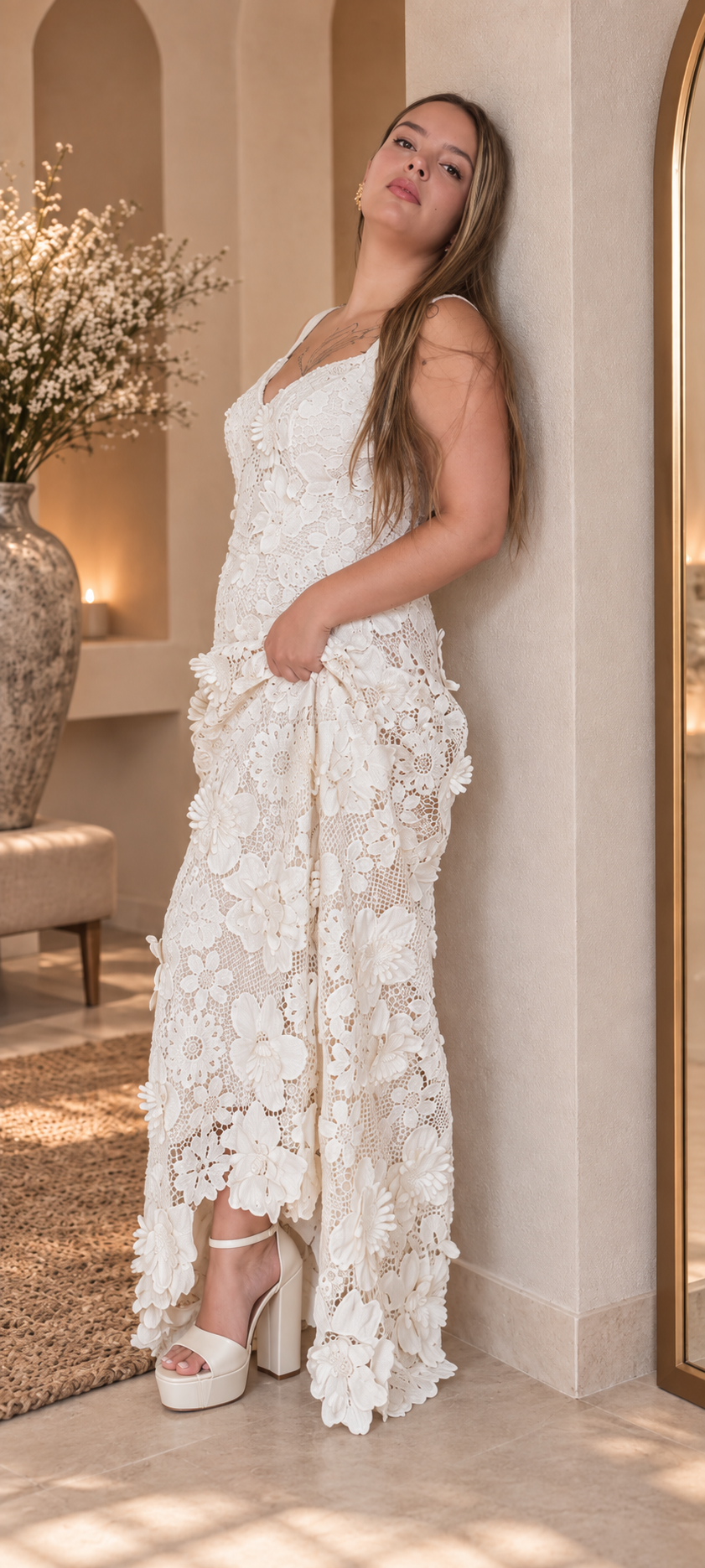 Vestido 3D aplique floral