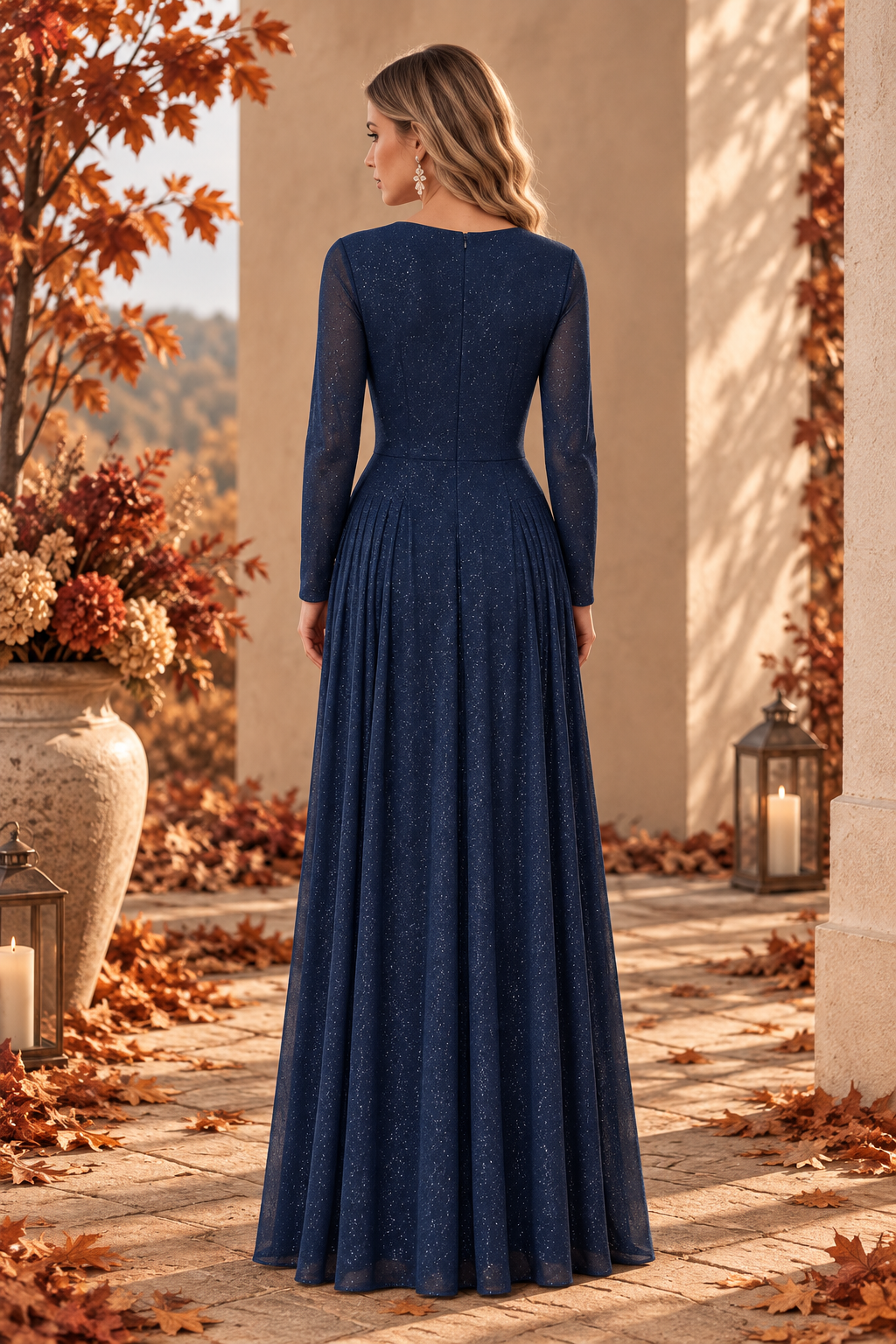 Vestido Largo Elegante de Manga Larga con Bordado Floral, Vestido Maxi Romántico de Noche, Vestido de Fiesta Formal, Vestido para Invitada de Boda, Vestido Corte A