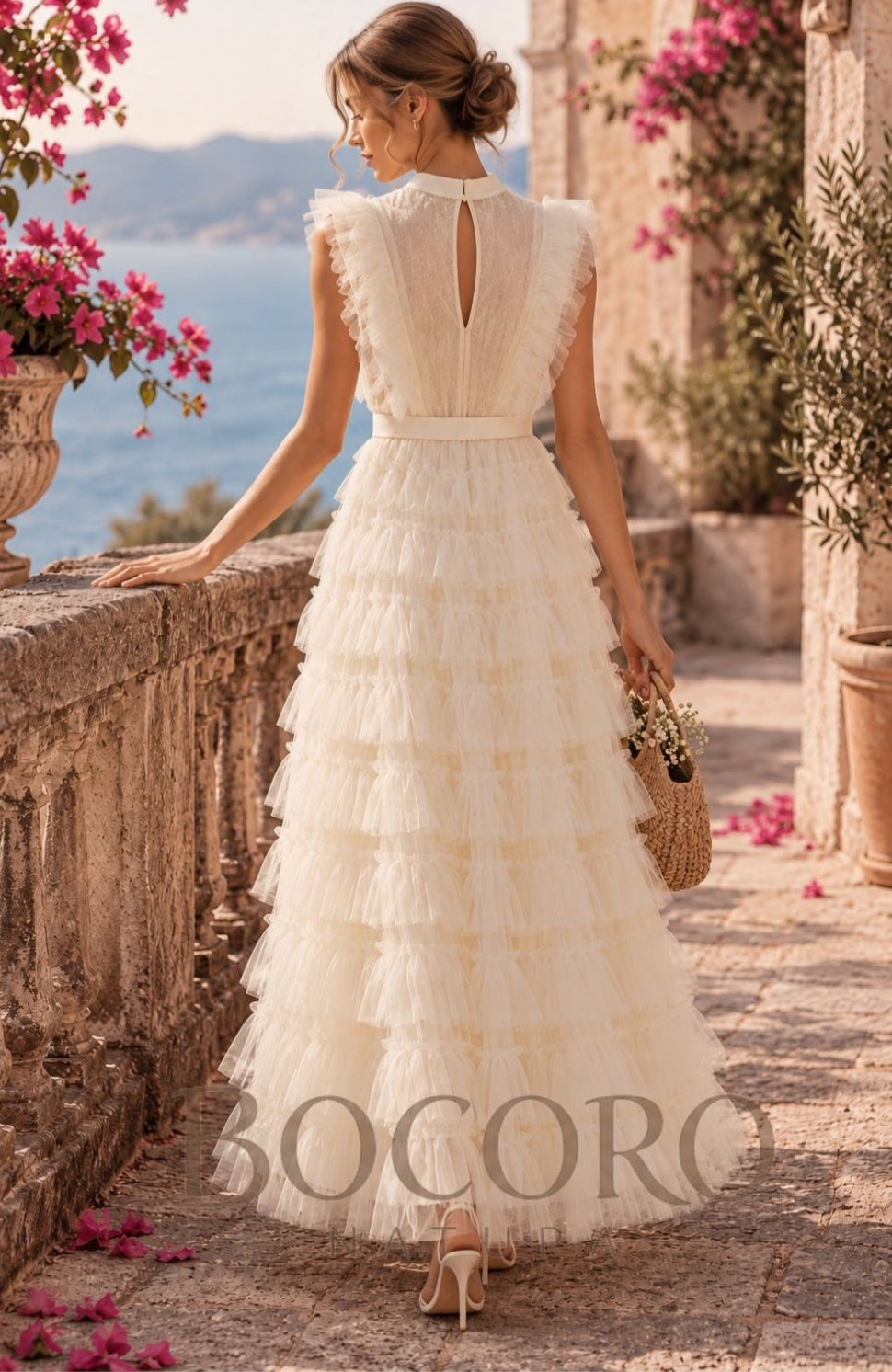 Vestido ruffle de algodón y viscosa