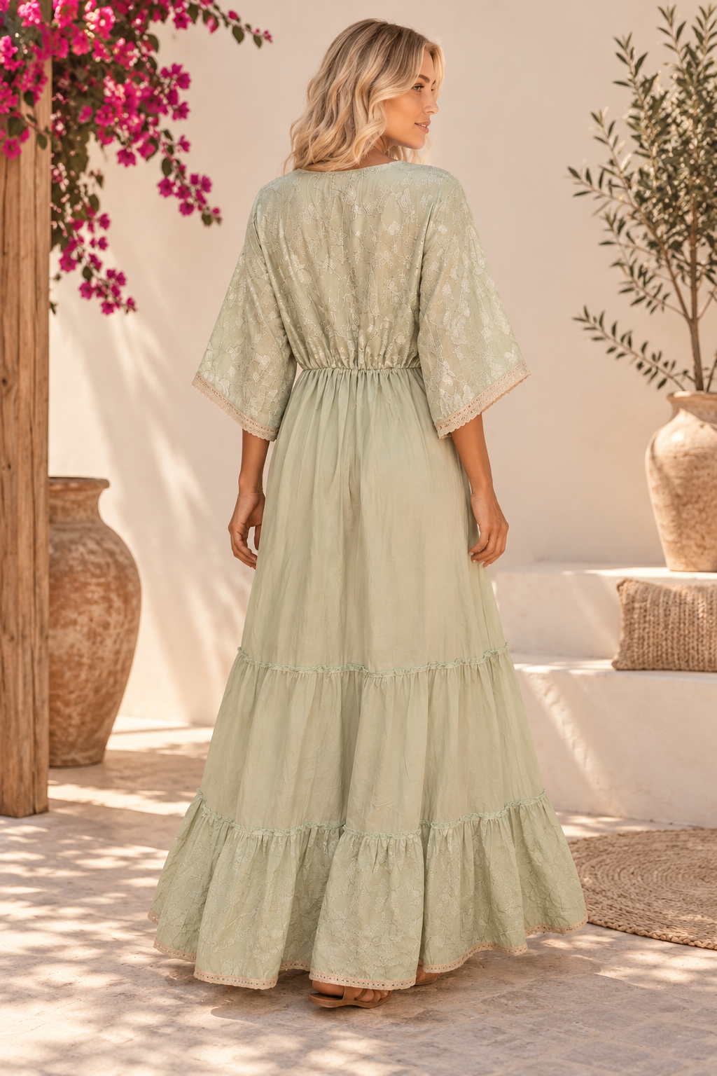 Vestido Bohemio Bordado 100% Algodón