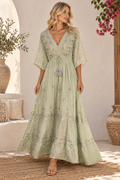 Vestido Bohemio Bordado 100% Algodón